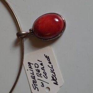 Sterling with Red Coral Pendant Necklace